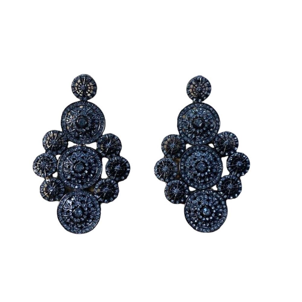 Rhinestone Dangle Dark Grey Earrings | 3"